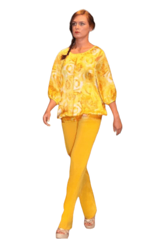 Hanna Bieńkowska kolekcja komplety wizytowe ze spodniami - elegancki i wyjątkowy komplet dwuczęściowy, bluzka ze spodniami z jedwabiu naturalnego, spodnie w pasek do talii, nogawki rurka, bluzka kimono - niepowtarzalny komplet na święta, sylwester, imprezę czy komunię - żółty