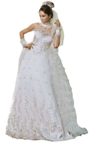 Hanna Bieńkowska kolekcja suknie ślubne - unikatowa i niepowtarzalna sukienka ślubna tiul długa z trenem, falbanki z tiulu, gorsetowa, tiul haftowany - model księżniczka - kolor złoty