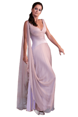 Hanna Bieńkowska kolekcja suknie wieczorowe długie - wyjątkowa i elegancka suknia wieczorowa długa - balowa, satynowa, jedwabna, muślin jedwab naturalny z dżetami Swarovskiego - pudrowy róż